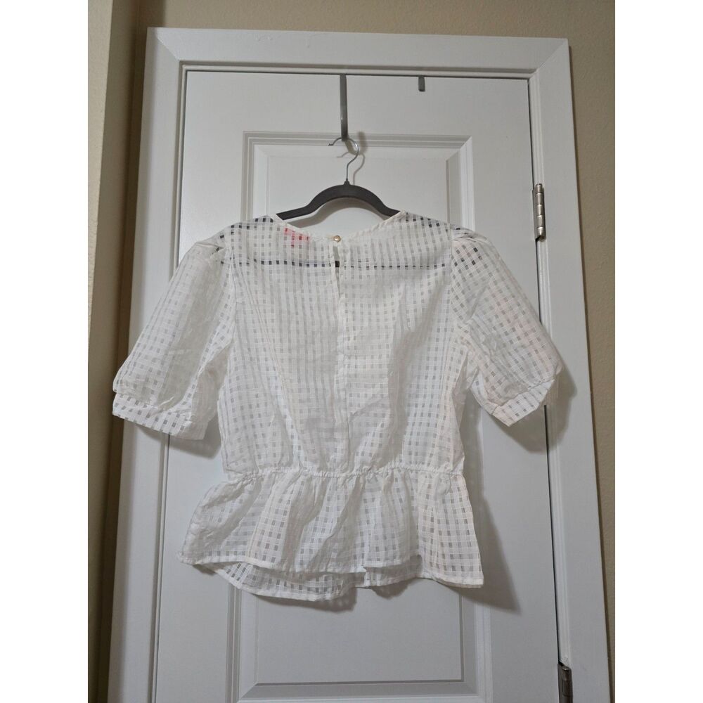 Mele & Pere White Windowpane Peplum Top, Size L - Picture 2 of 2